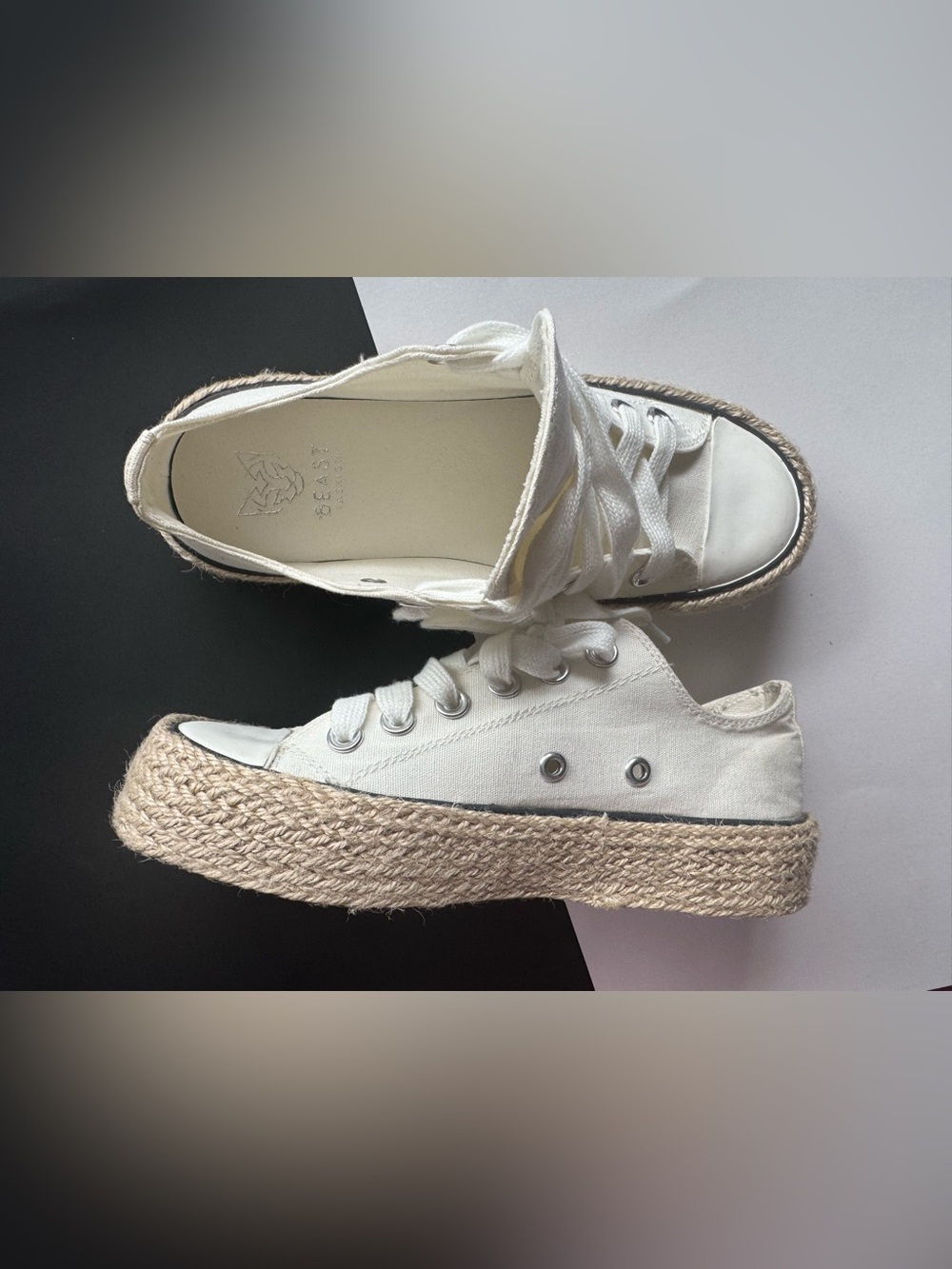 BEAST FASHION White Canvas Espadrille Platform Sneakers